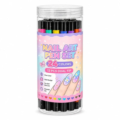 24 Colors Dual Ended Nail Art Pens Set – Quick Dry Nail Markers for Painting, DIY Manicure &amp; Nail Design