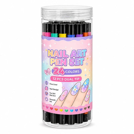 24 Colors Dual Ended Nail Art Pens Set – Quick Dry Nail Markers for Painting, DIY Manicure &amp; Nail Design