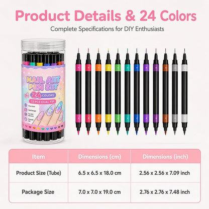 24 Colors Dual Ended Nail Art Pens Set – Quick Dry Nail Markers for Painting, DIY Manicure &amp; Nail Design