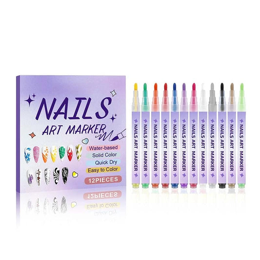 12 Colors Waterproof Nail Art Pens Set – Fine Tip Nail Design Markers for DIY Painting, Manicure &amp; Crafts