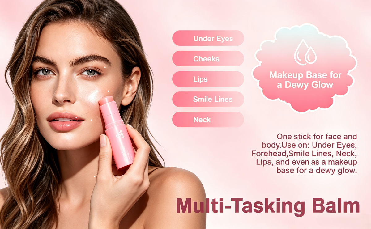 PDRN Pink Collagen Volume Multi Balm Stick – Hydrating Wrinkle Balm for Face &amp; Body, Plumping Stick for Under Eyes, Neck, Forehead, Smile Lines &amp; Lips