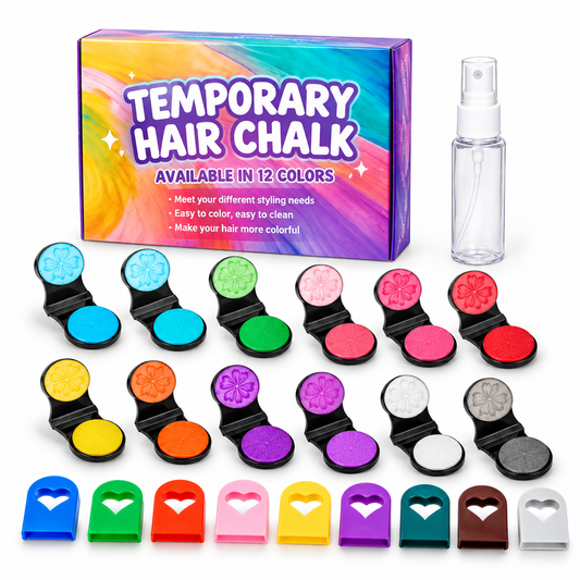 12 Colors Temporary Hair Chalk Set – Portable Hair Color Chalk with Applicator for Creative Styling, Parties &amp; Festivals