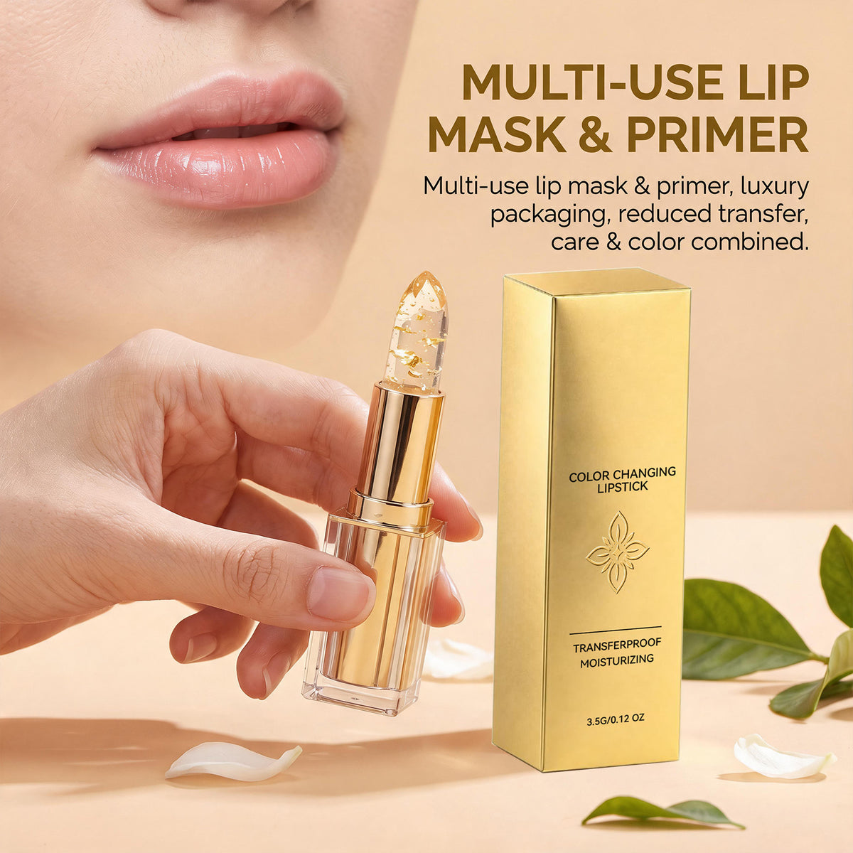 Color Changing Lipstick – PH Reactive Lip Gloss with Moisturizing Gold Foil, Long Lasting Lipstick for Women